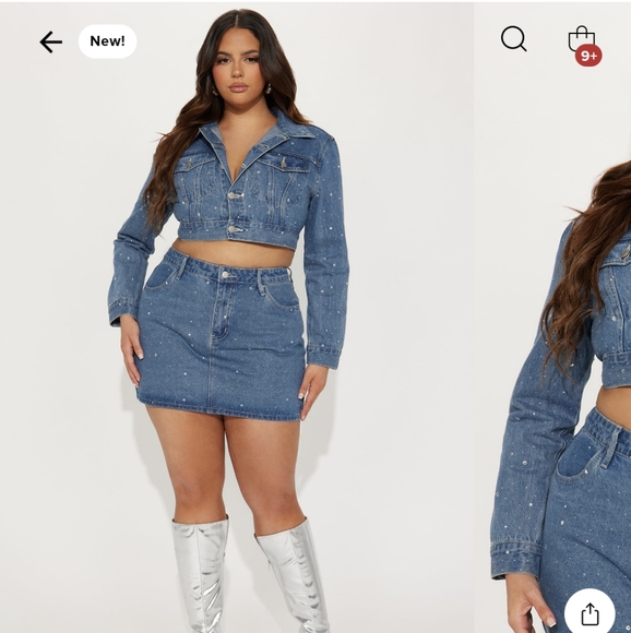 Fashion Nova Jackets & Blazers - Fashion Nova Julianna Rhinestone Denim Skirt Set Size 2x